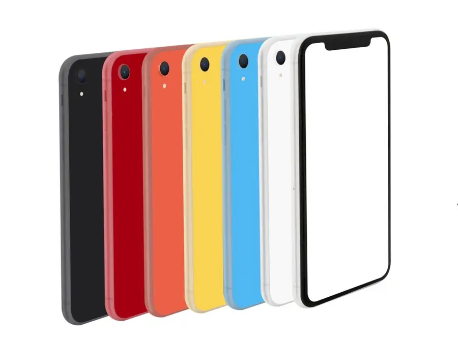 Row of colourful smartphones